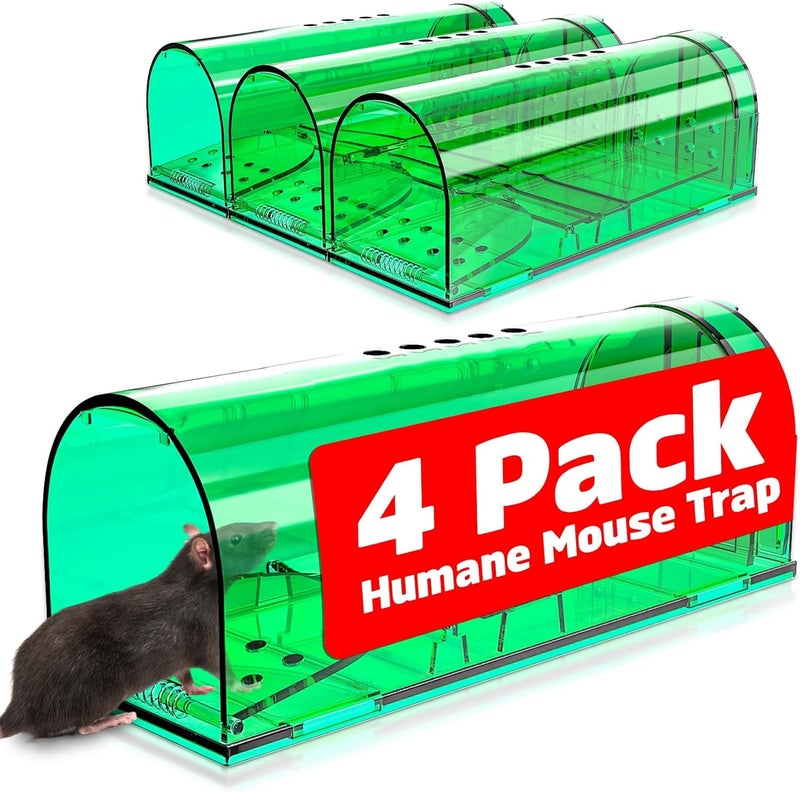 Wanqueen 4 Pcs Humane Mouse Traps Indoor for Home, Live Mouse Trap, Reusable Mice Trap Catcher for House & Outdoors - Image 1